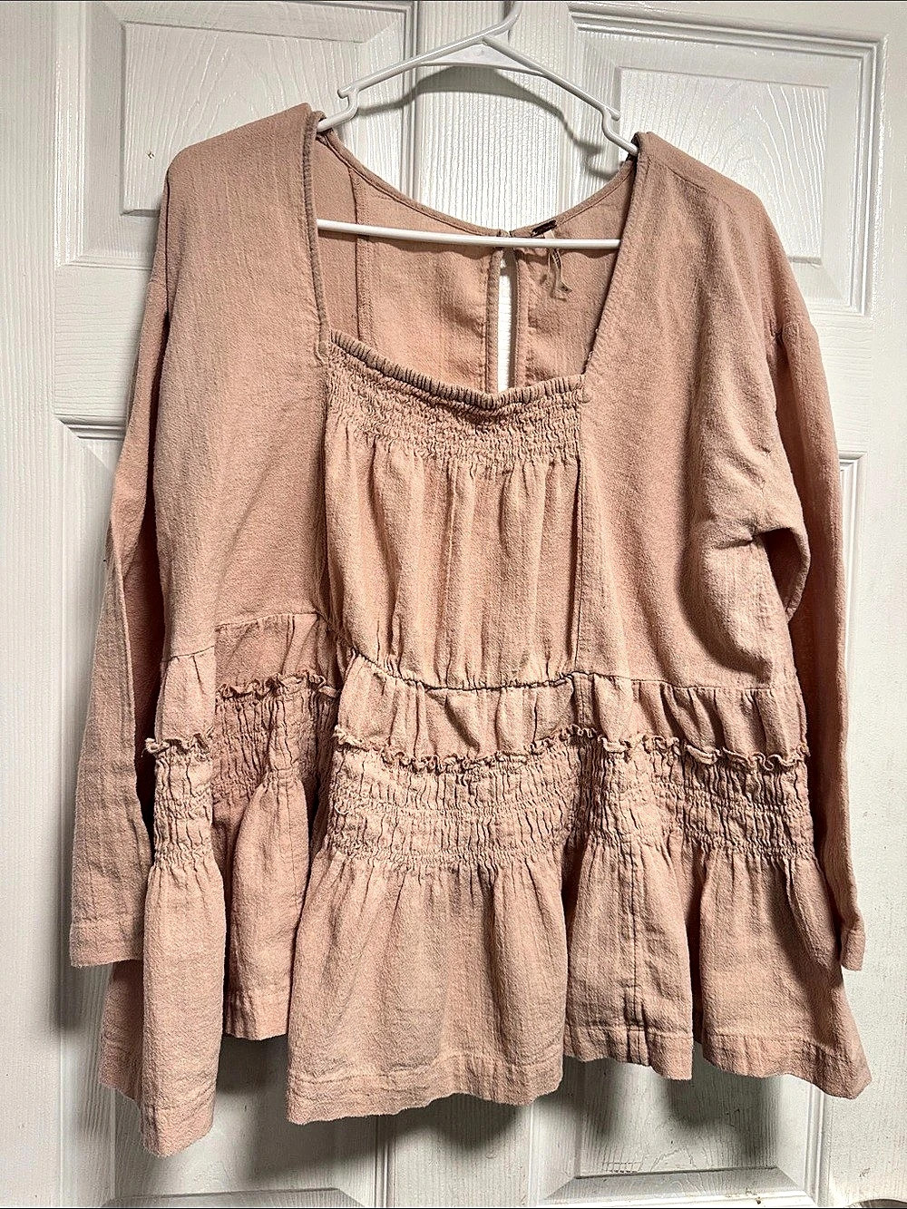 Free People Smocked Peplum Tunic in Pink Size Medium